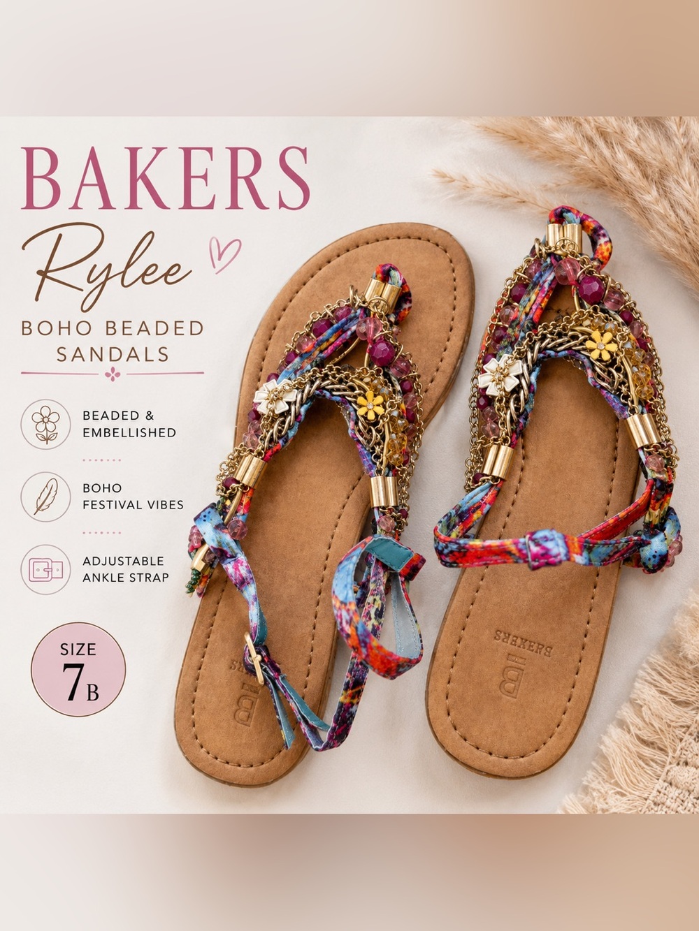 Bakers Multicolor Beaded Braided Sandals with Gold Accents